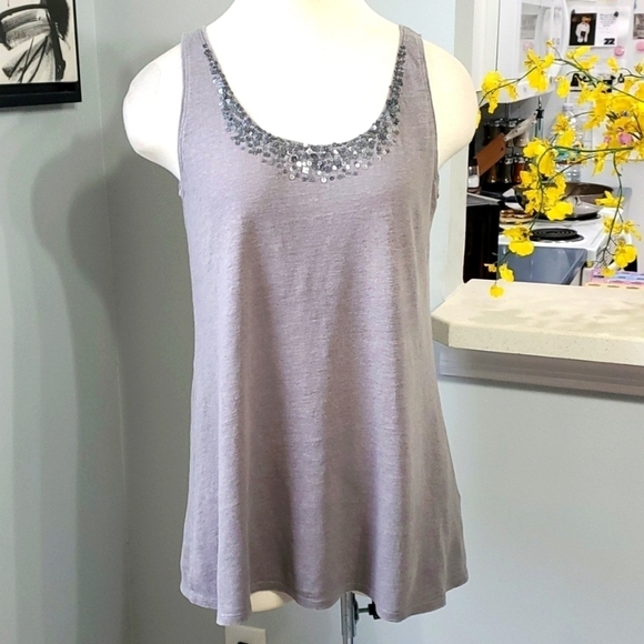 EILEEN FISHER, 💯% LINEN tank top size small with sequins around the neck. - Picture 1 of 8